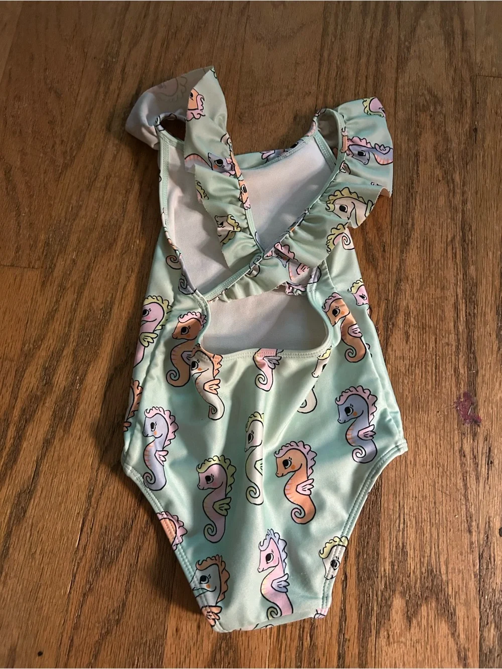 H & M Girls Mint Seahorse Ruffle-Sleeve One-Piece Swimsuit
